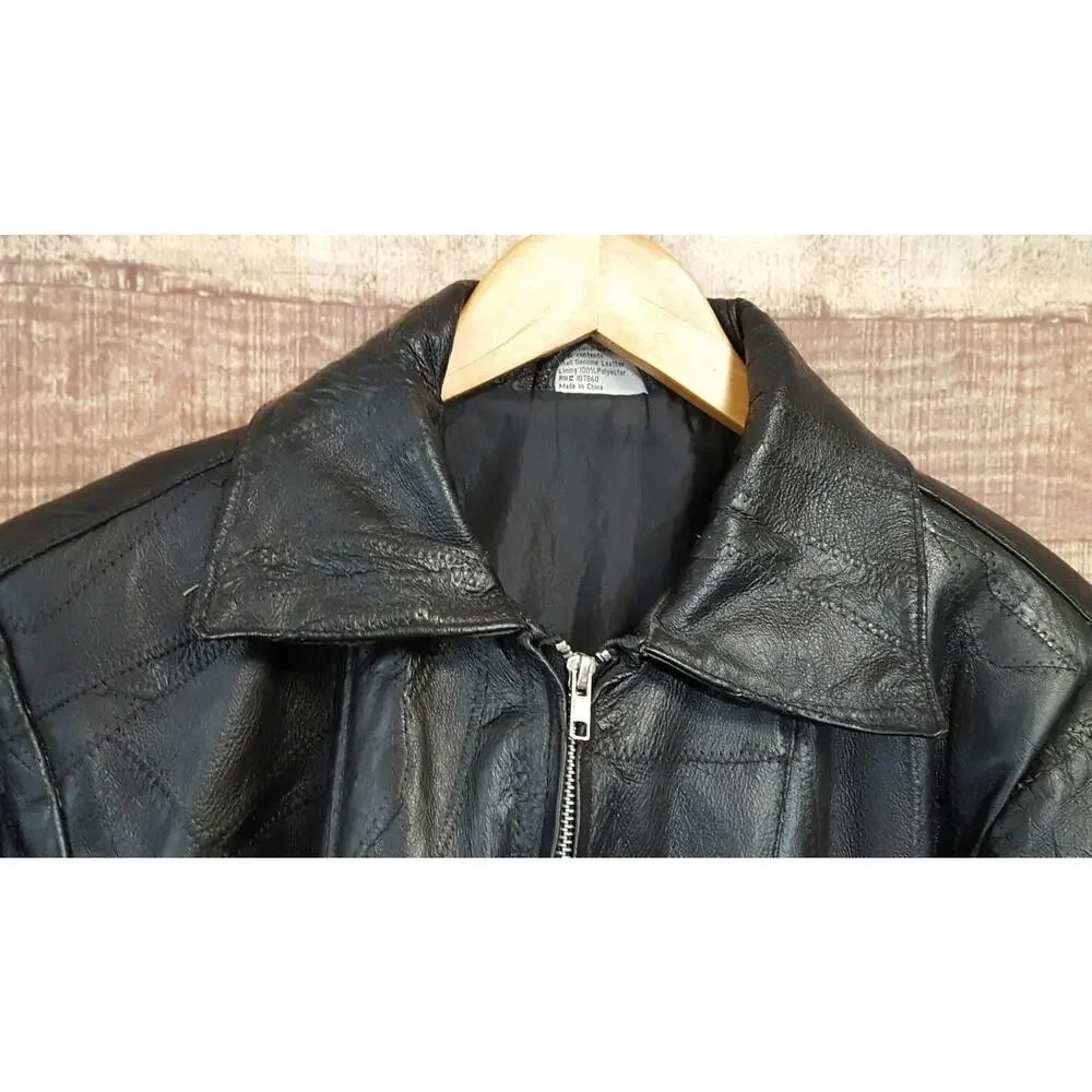 Flight Path Mens S Motorcycle Jacket Black Leather Biker Full Zip Lined Coat